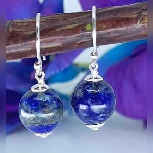 Natural Lapis Lazuli Ball Dangle Earrings